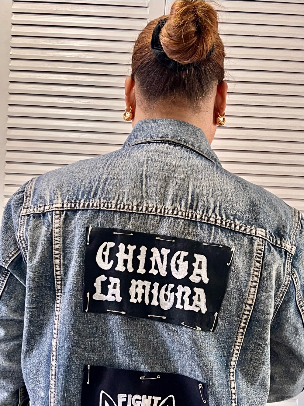 Light Blue Denim Patch Jacket with Graphic Back patches by mister_sister